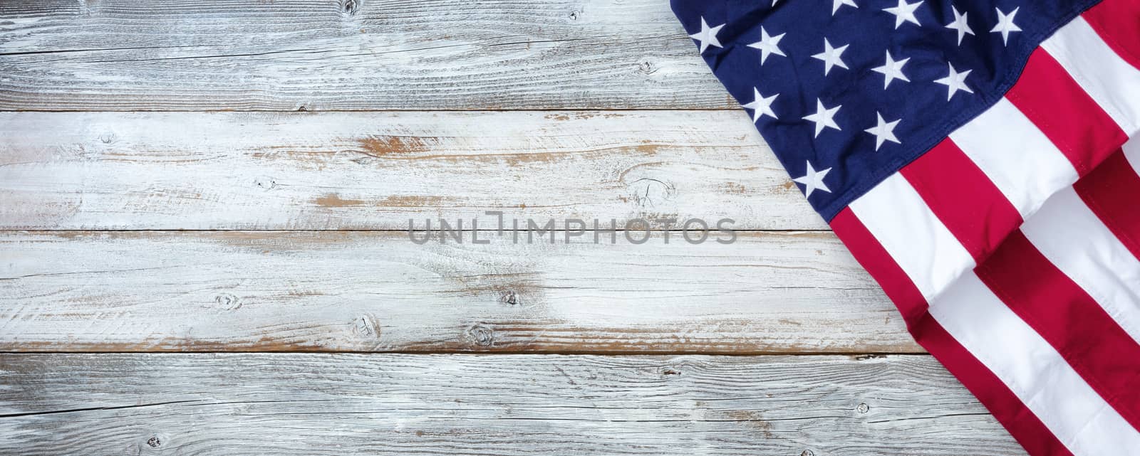 United States flag of America on white rustic wooden background  by tab1962