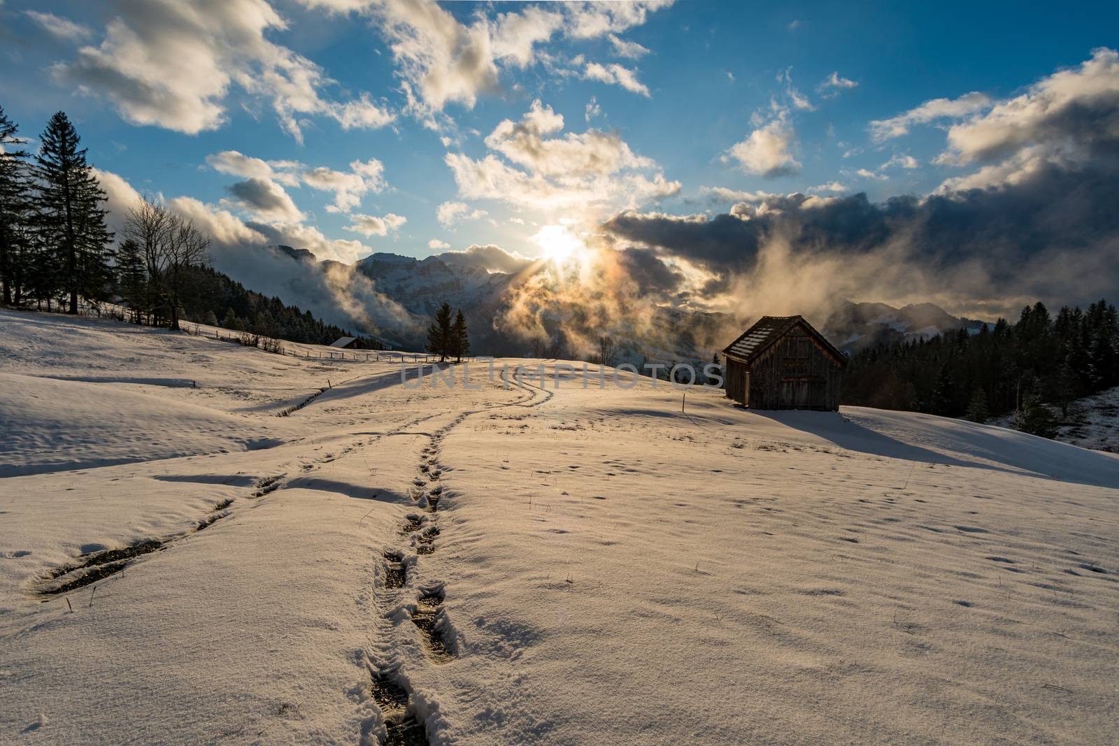 Wonderful winter hike from Restaurant Eggli over the Forstseeli and Diepoldsauer sponge to the Fähnerenspitz in the Appenzeller Land in Switzerland by mindscapephotos