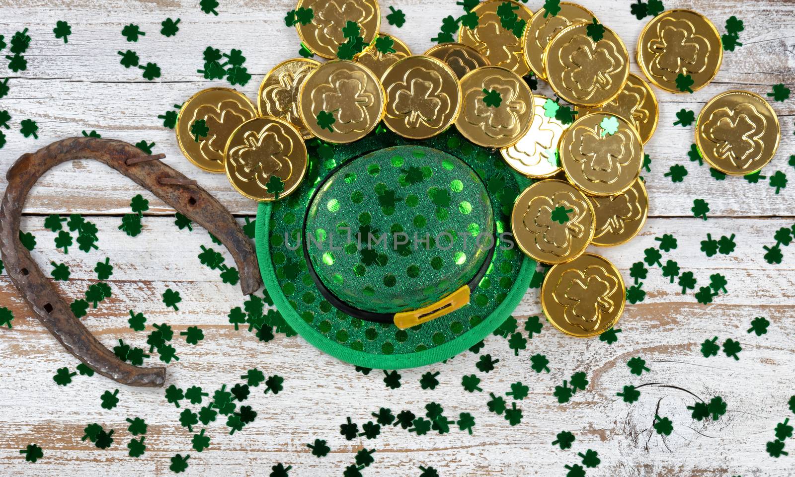 Traditional good luck items for St Patricks day on white wood by tab1962