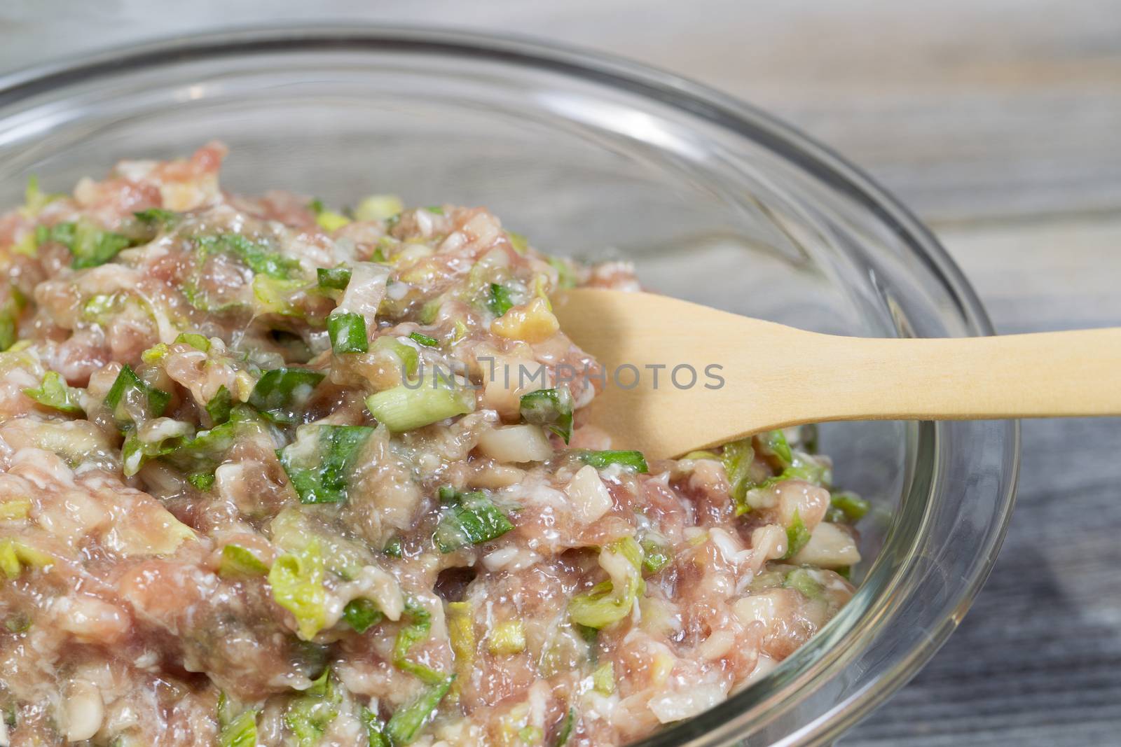 Chinese Dumpling Ingredients in Glass bowl  by tab1962