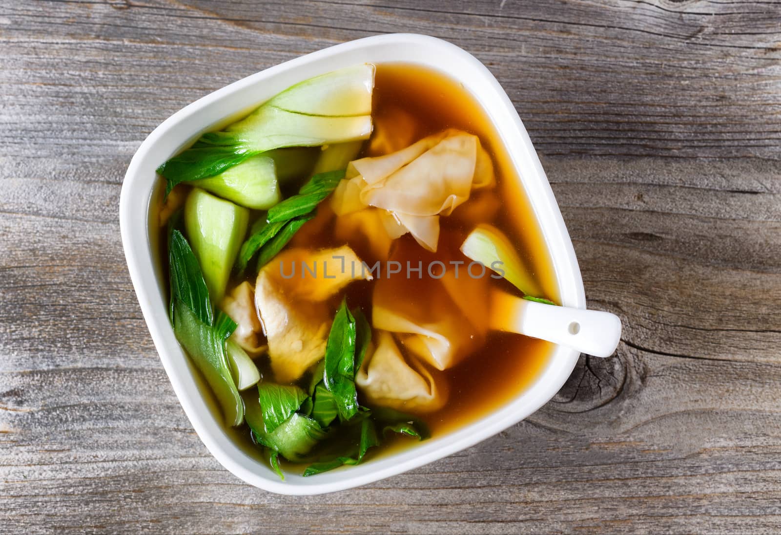 Chinese wanton and vegetable soup ready to eat  by tab1962
