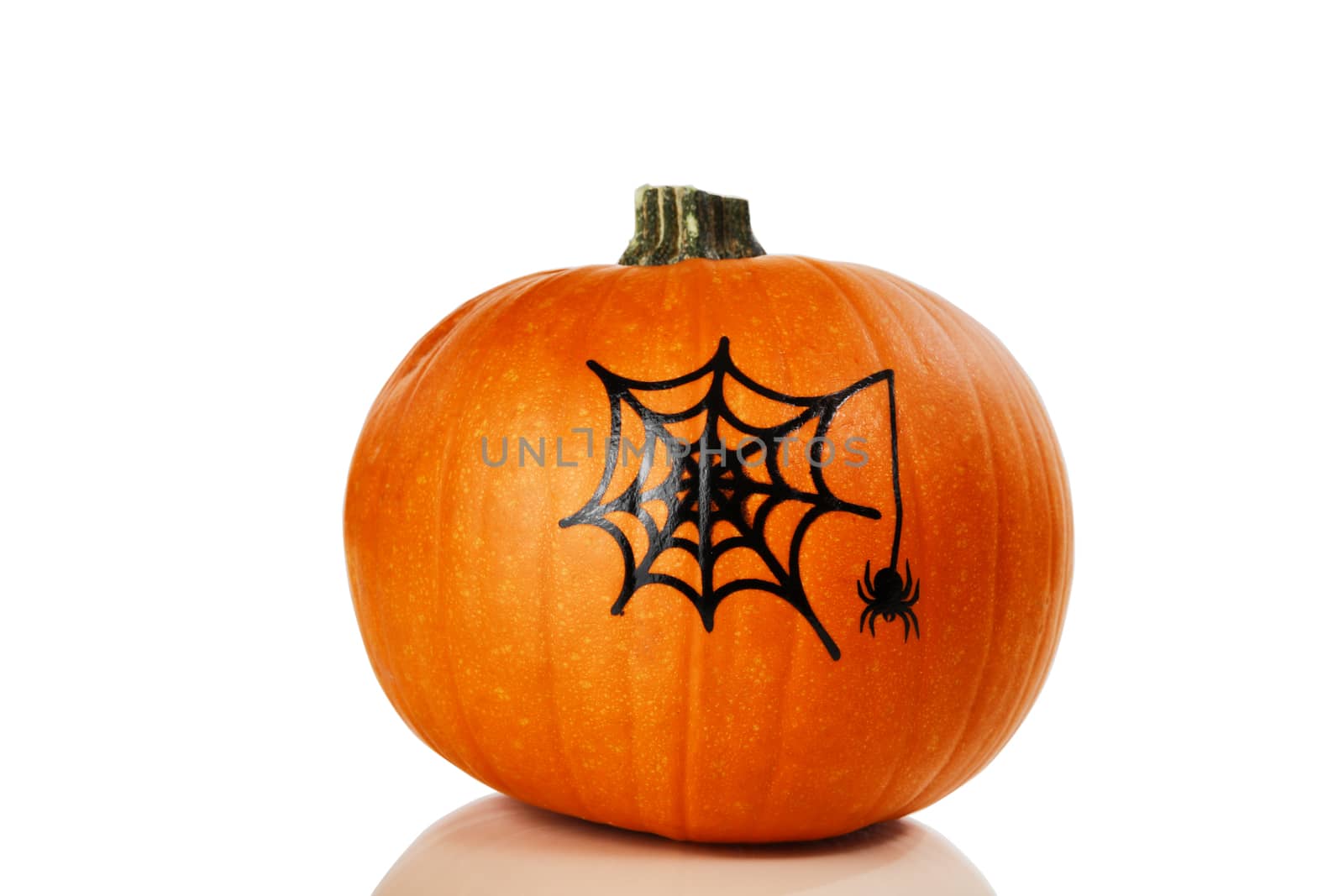 Real pumpkin decorated on white background for Autumn Halloween  by tab1962