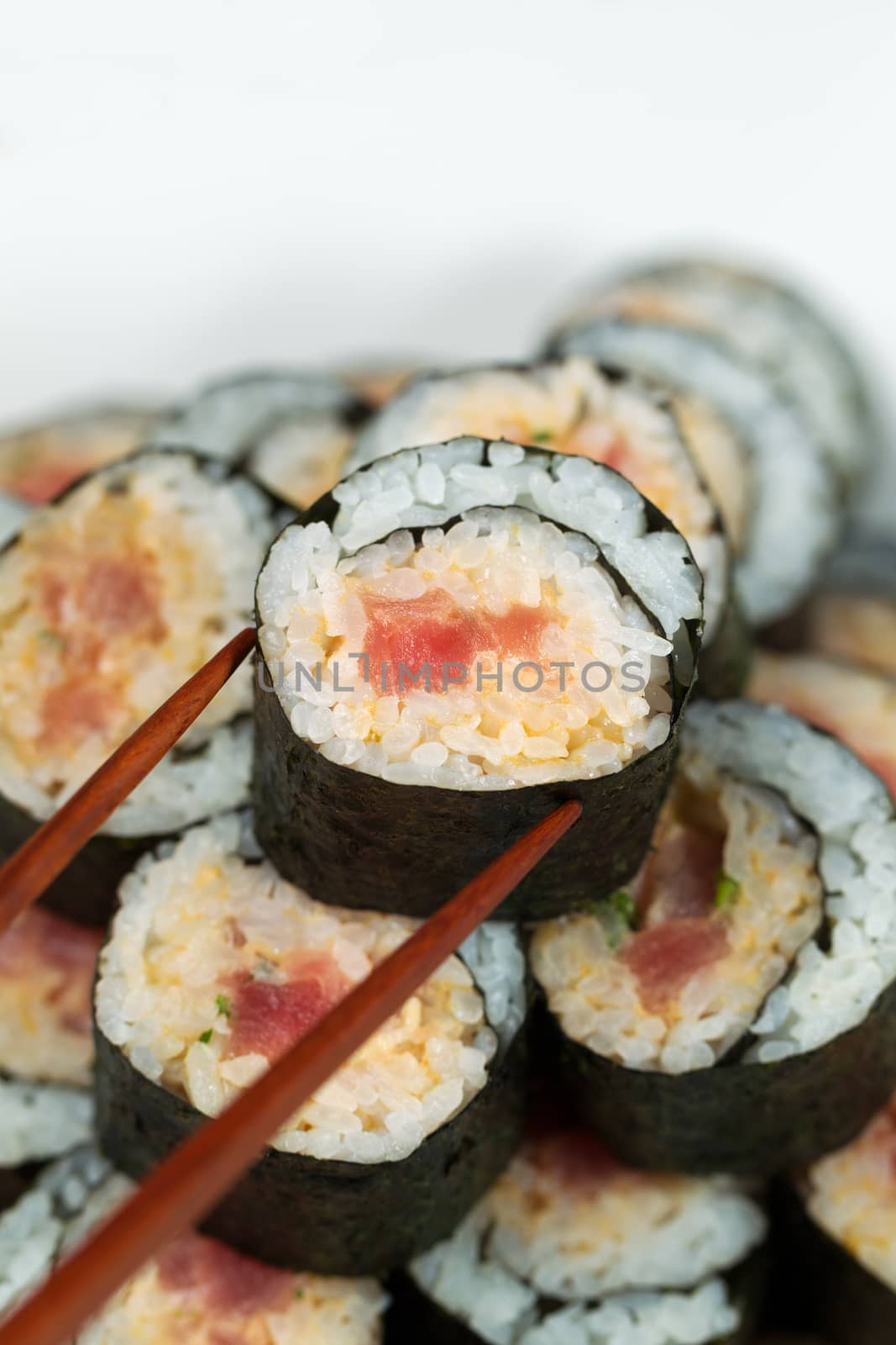 Spicy Tuna Roll ready to be eaten by tab1962