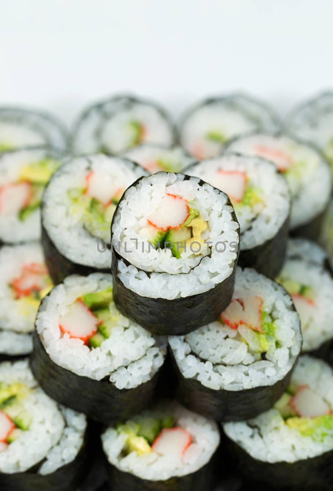 California Sushi Rolls in stacked Pile  by tab1962