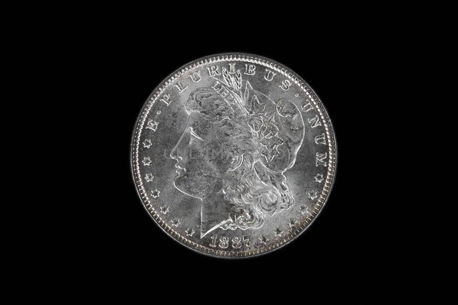 High Quality American Silver Dollar isolated on Black Background 