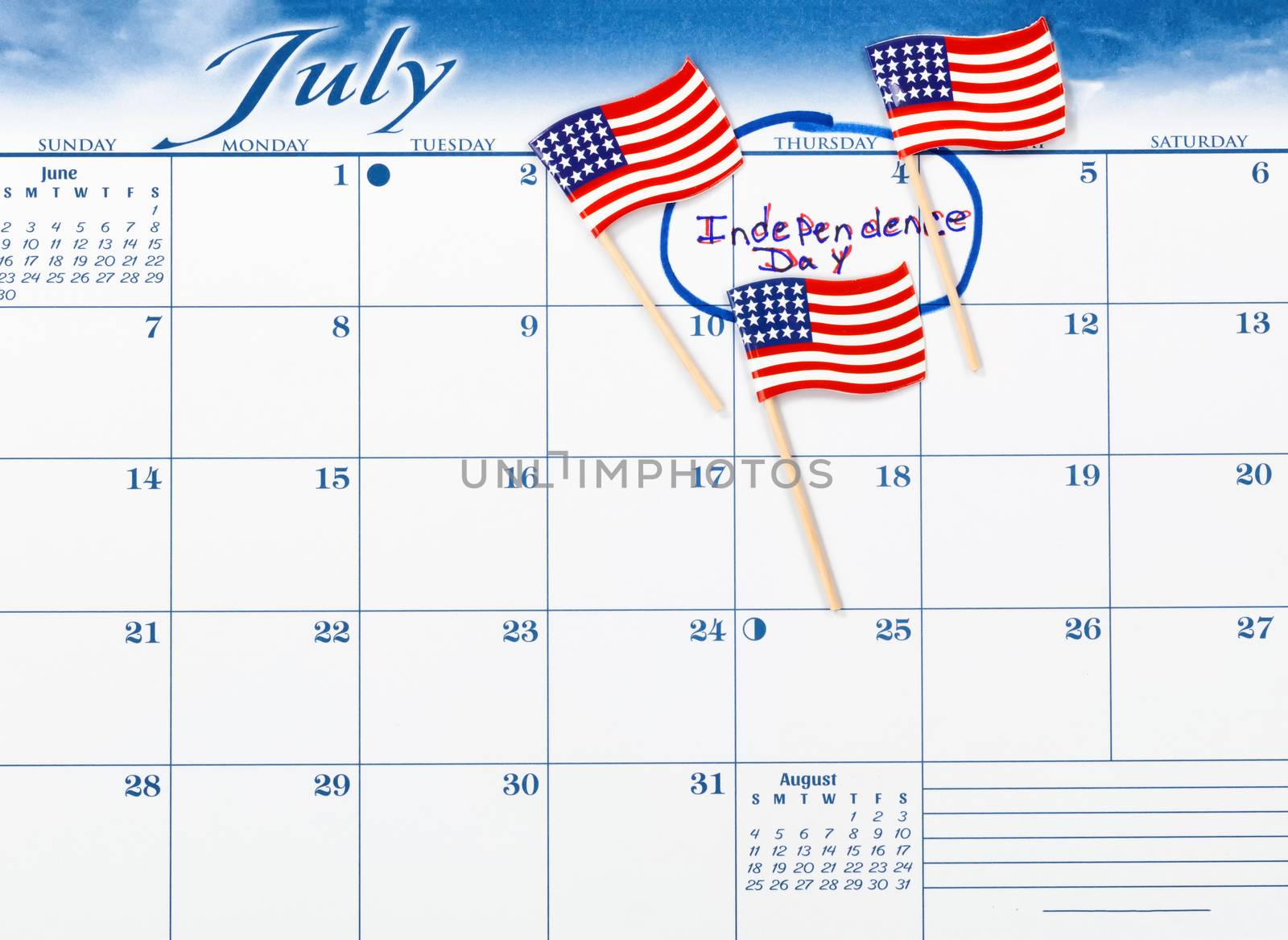Independence Day marked on calendar with small United States fla by tab1962