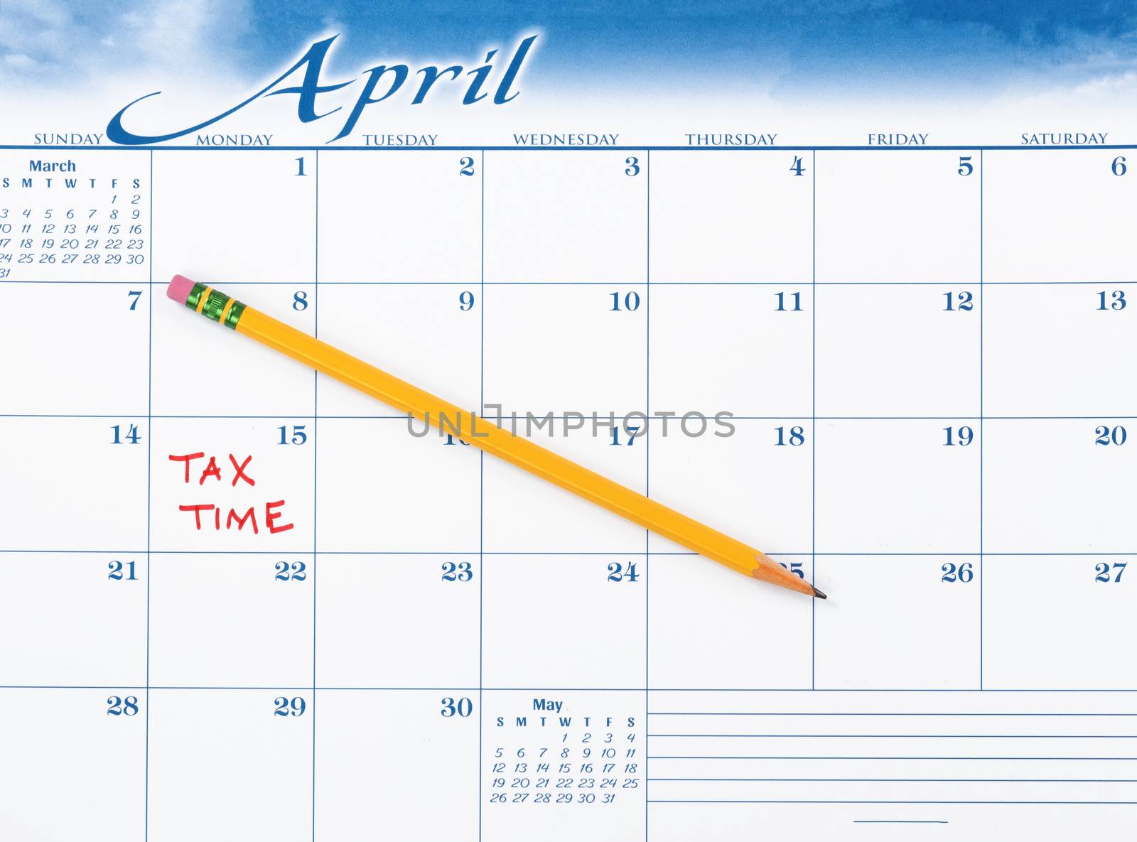 Tax due date marked on calendar with single pencil 