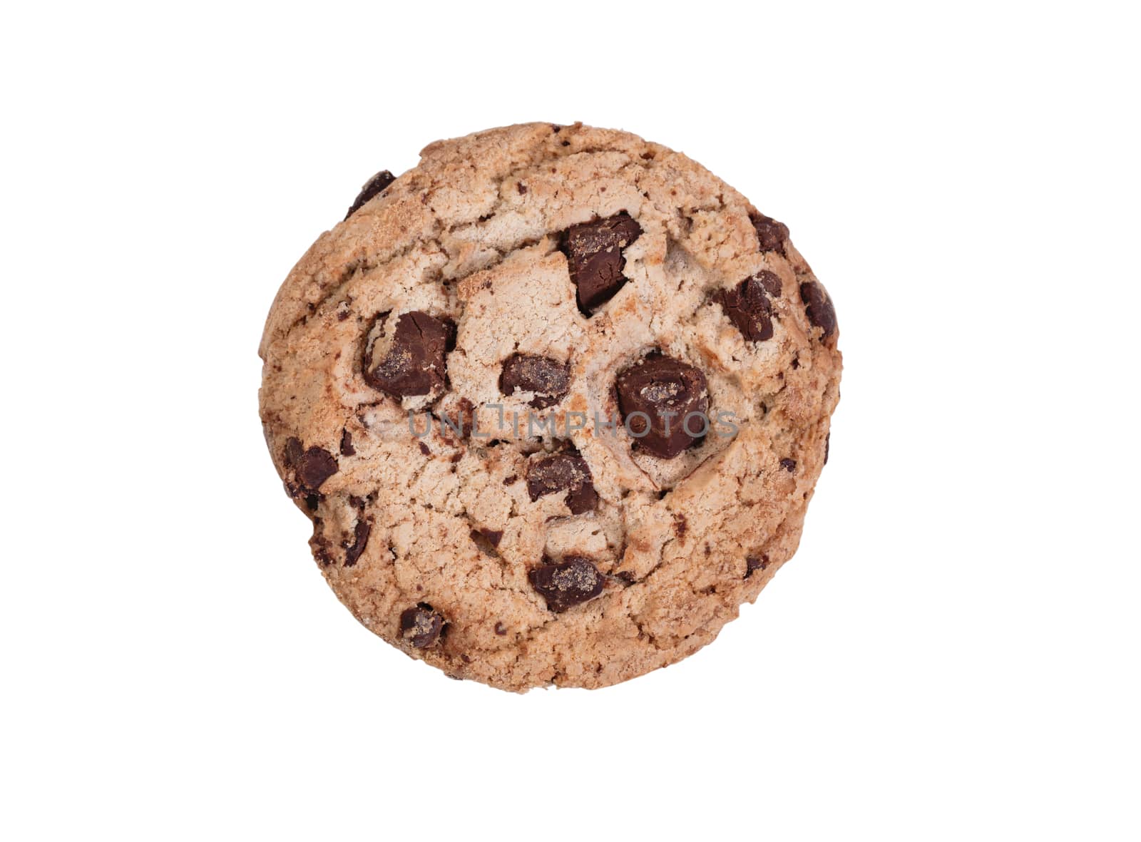 Whole dark chocolate chip cookie isolated on white background by tab1962