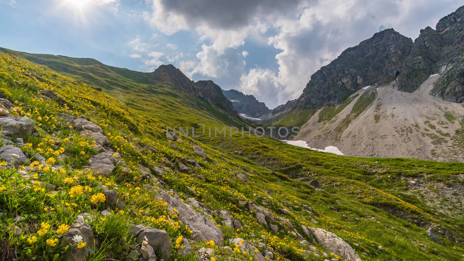 Beautiful mountain hike on the Great Widderstein in the Allgäu Alps in the Kleinwalsertal