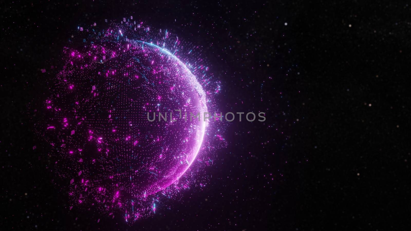 Abstract futuristic planet Earth surrounded by virtual elements. Dots, numbers and lines. Element of this image furnished by NASA. 3D rendering. Technology concept