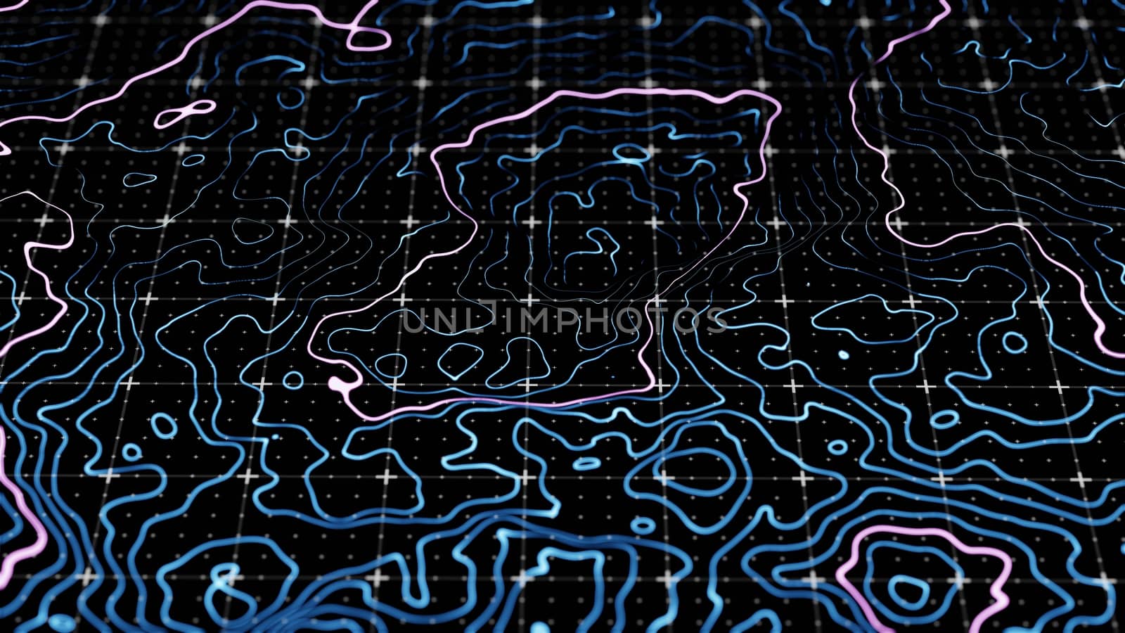 Abstract technological image of glowing topographical map. The concept of digital data. 3D illustration