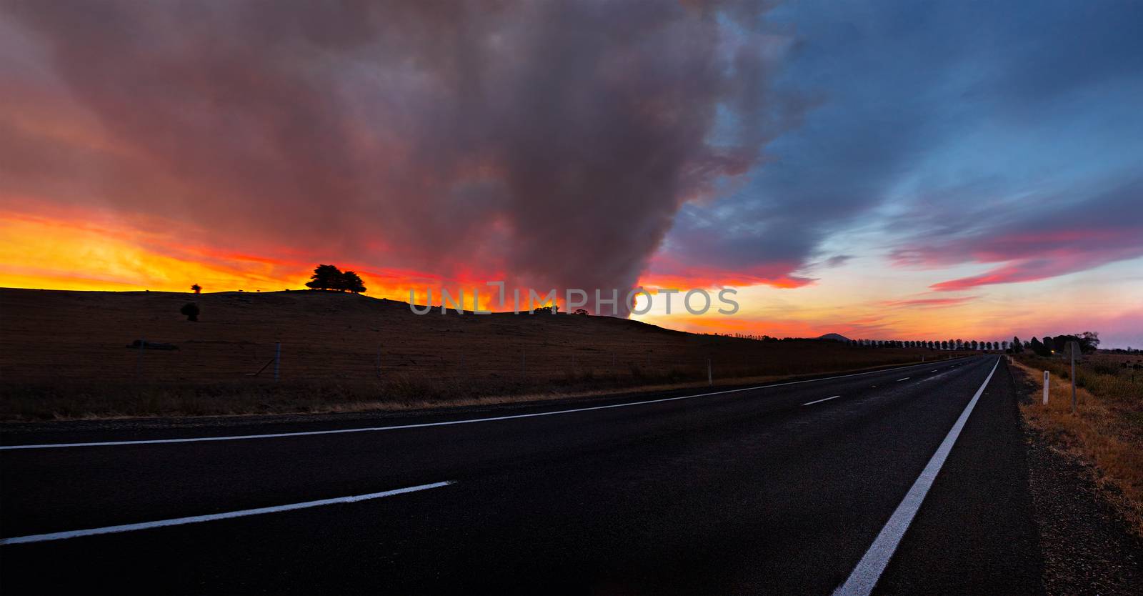 Bush fire in rural Australia in summer season