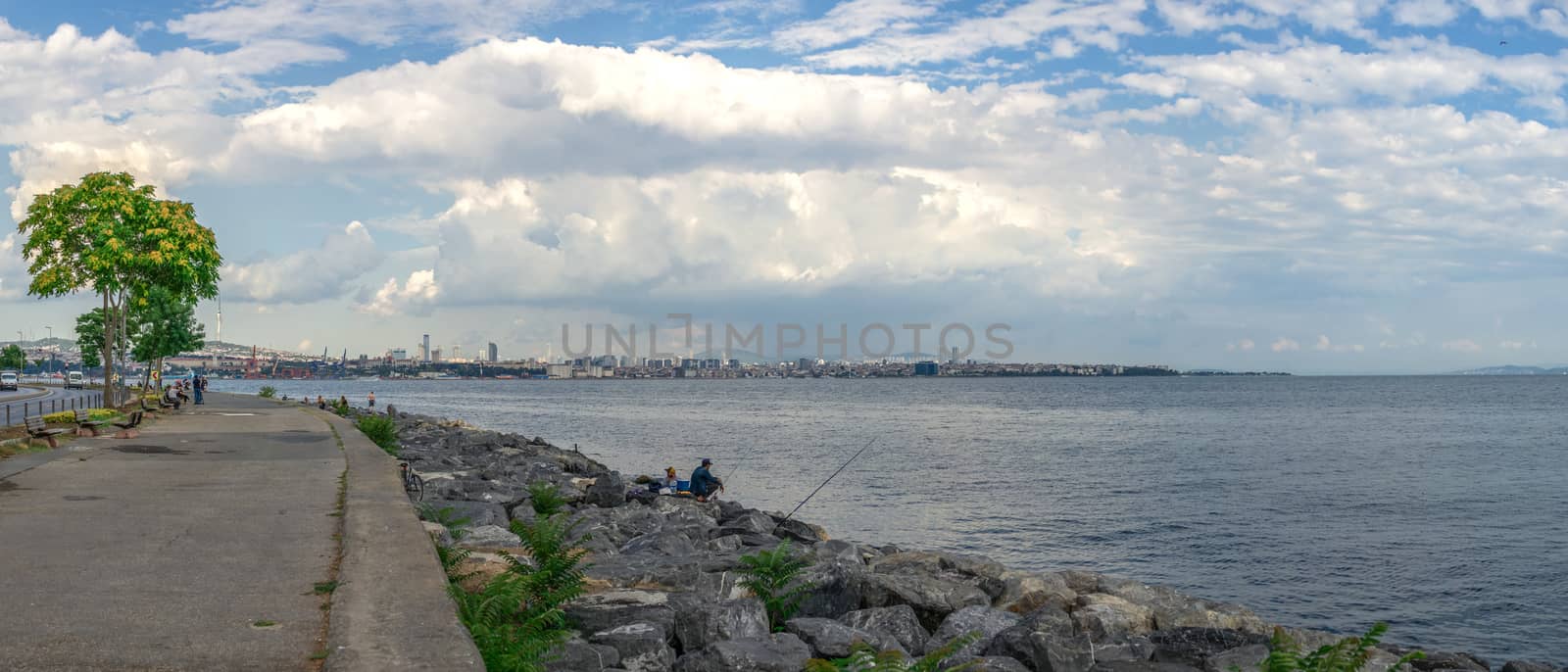 Istambul, Turkey – 07.12.2019. Panoramic view of the embankment of Bosphorus in istanbul on a cloudy summer day