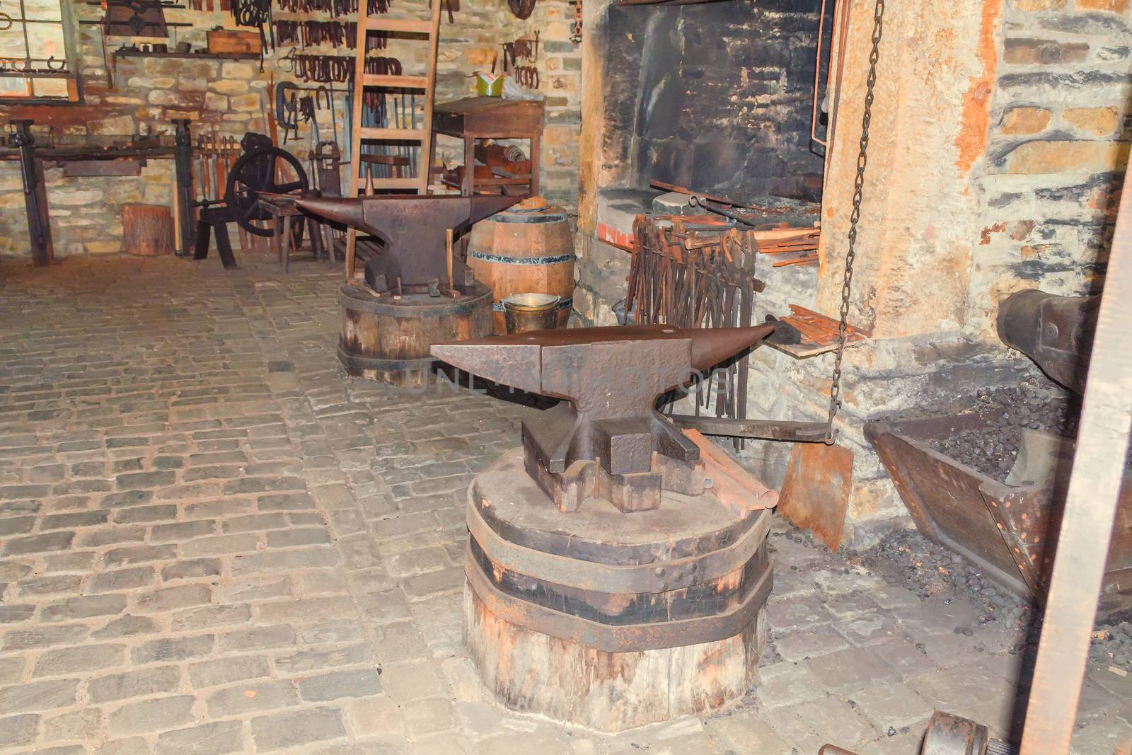 Nice Old workbench with vices.
