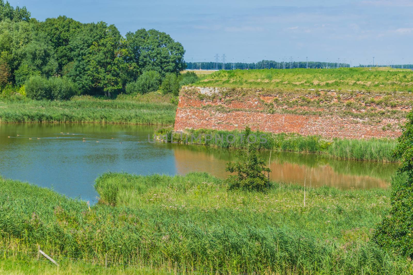 orange brick wall view at the lake