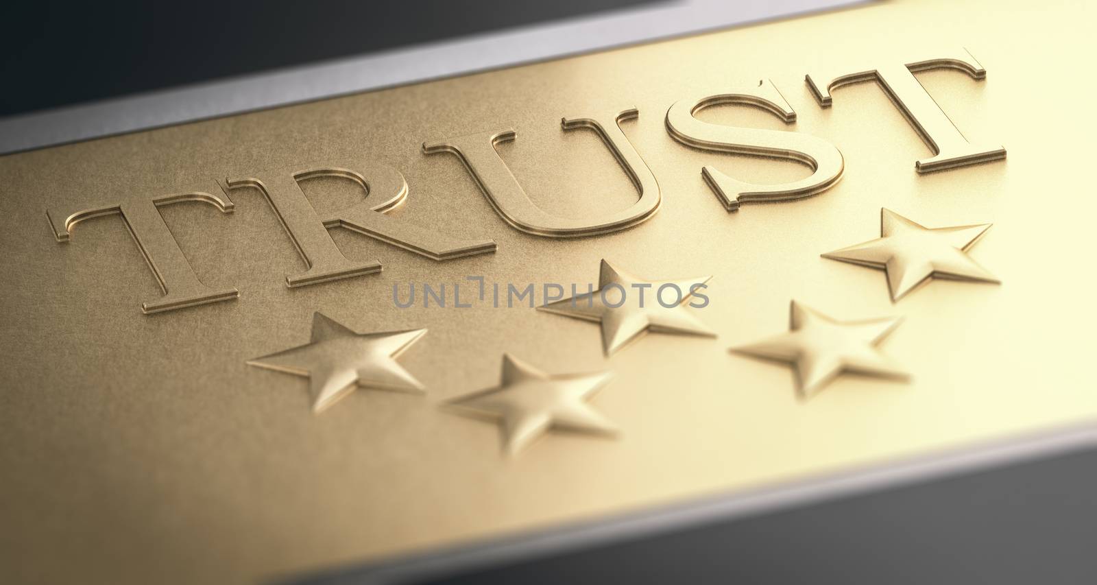 Trustworthy Company Concept. Golden Sign With Five Stars. by Olivier-Le-Moal