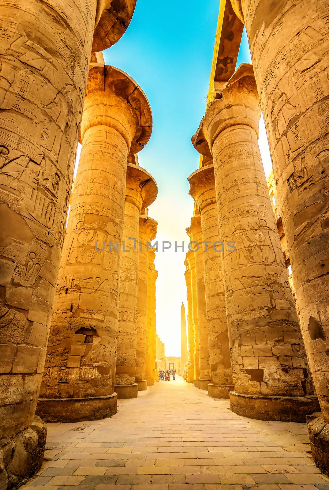 Luxor Karnak temple. The pylon with blue sky