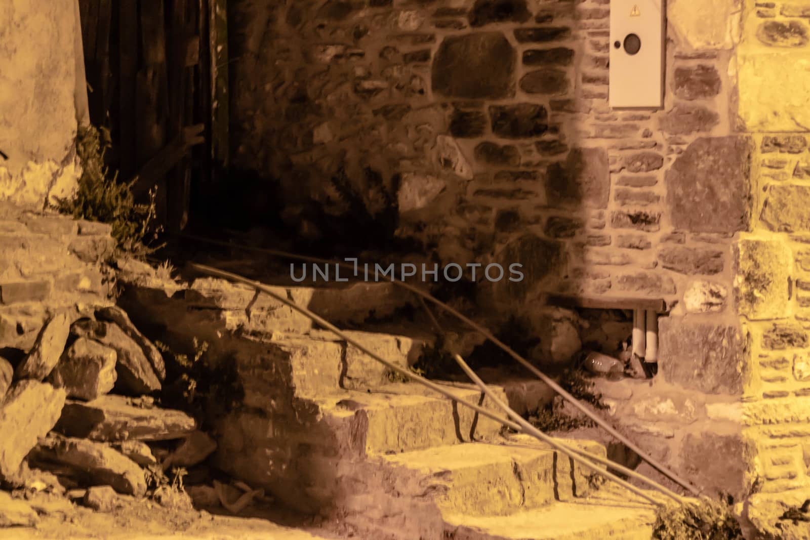 a night shoot from a stairs front of a building at old village named sirince. photo has taken at izmir/turkey.