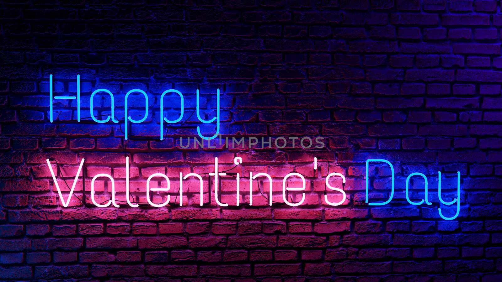 Happy valentine's day letter in neon light shape on brick wall.  by hadkhanong