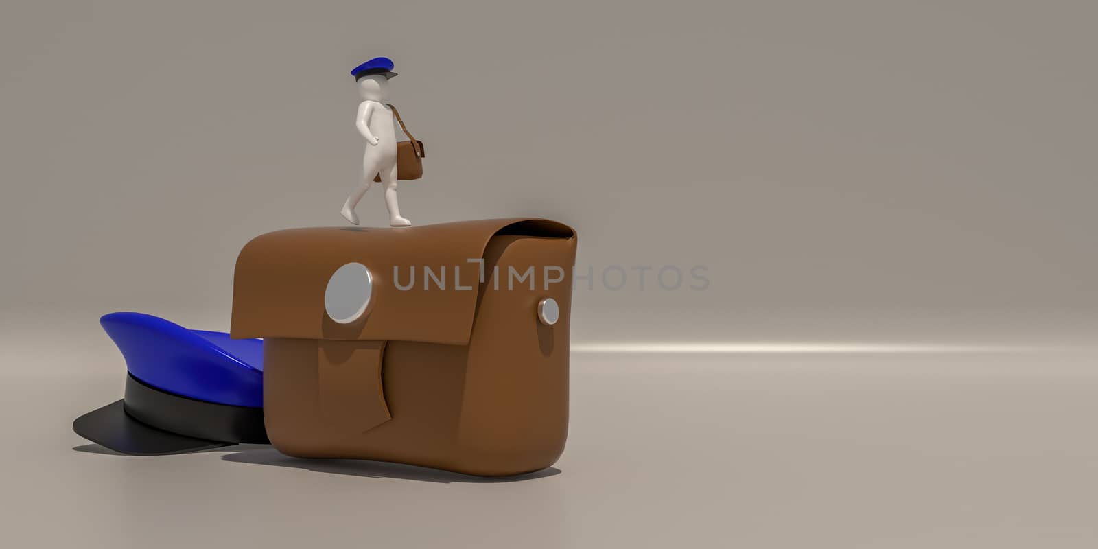 3d illustrator, 3d rendering of the white character of the  Postman.