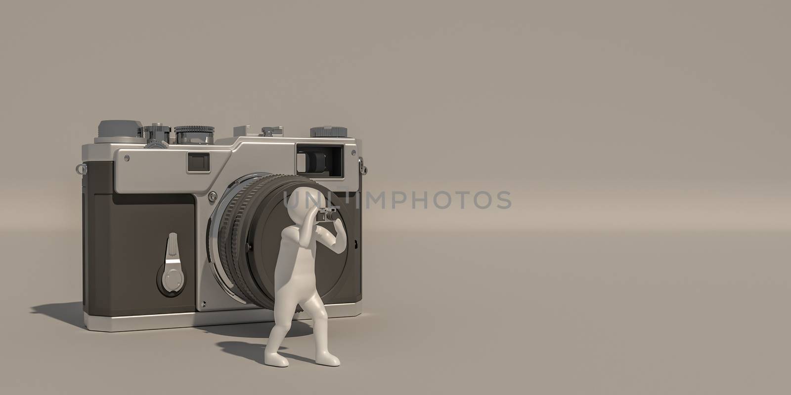 3d illustrator, 3d rendering of the  Photographer and camera.