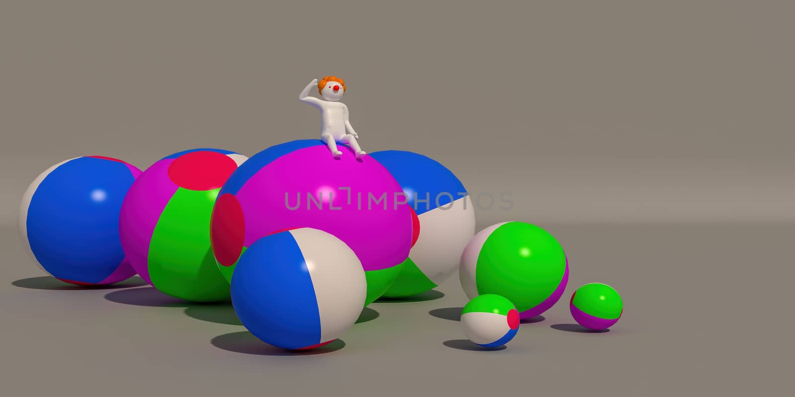 3d illustrator of career symbols on a gray background, 3d rendering of The clown.