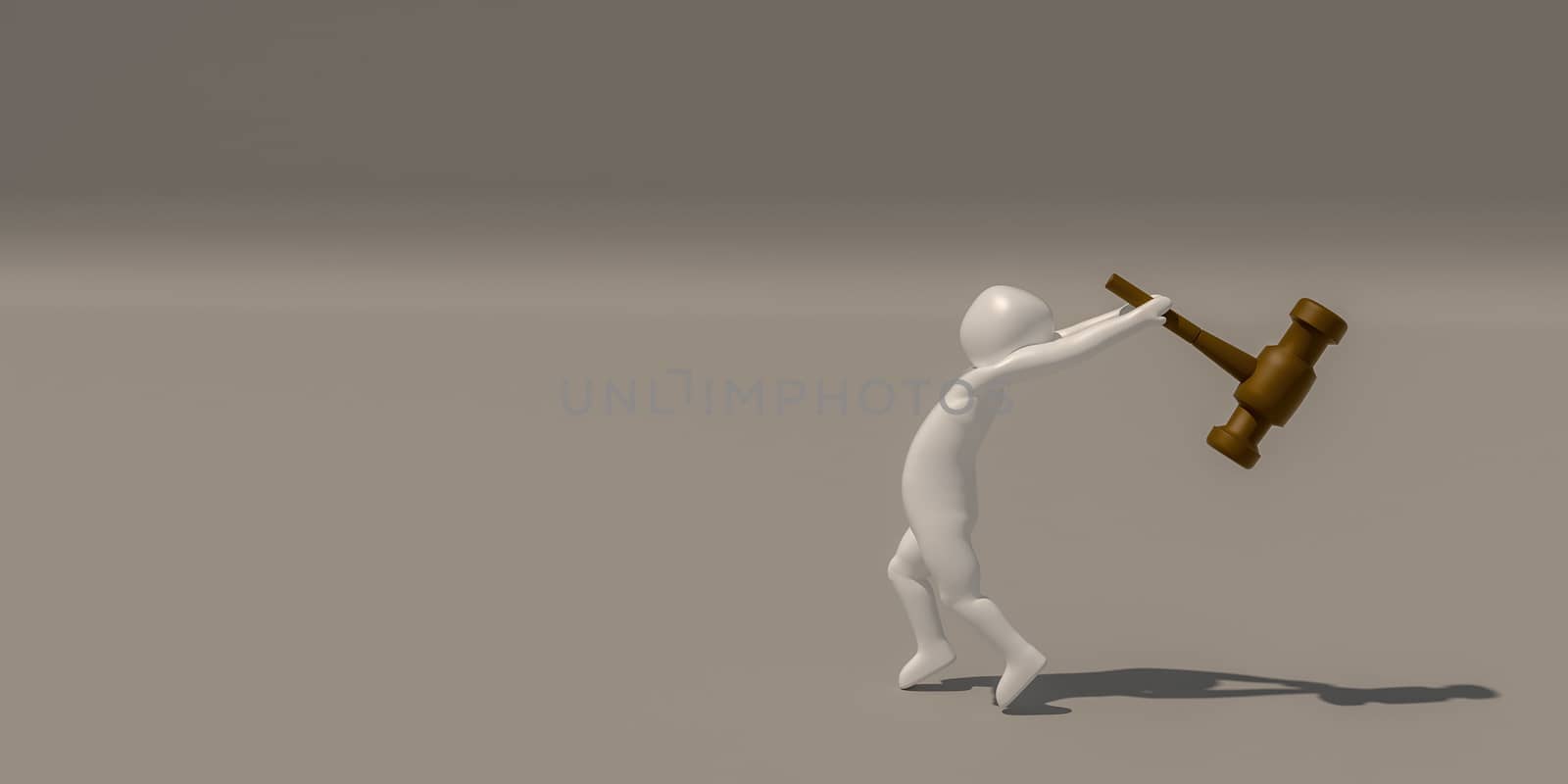 3d illustrator, 3d rendering of the White characters with a hammer.