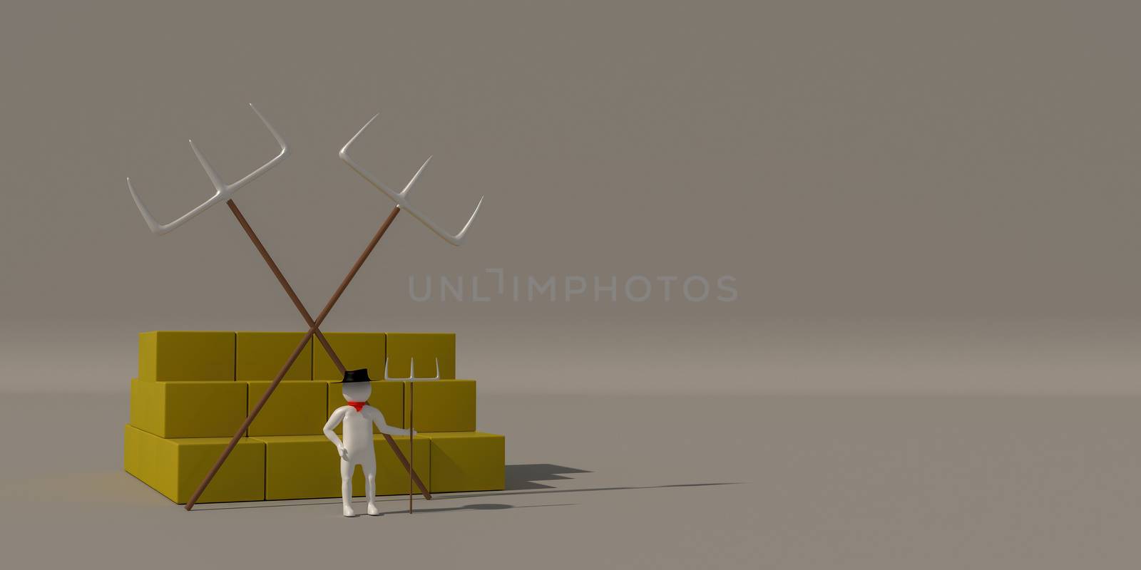 3d illustrator, 3d rendering of the Gardeners and haystacks.