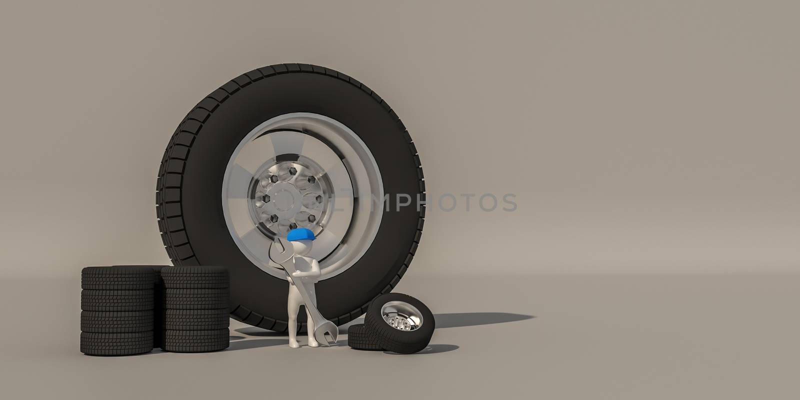 3d illustrator, 3d rendering of the white characters and wheels.