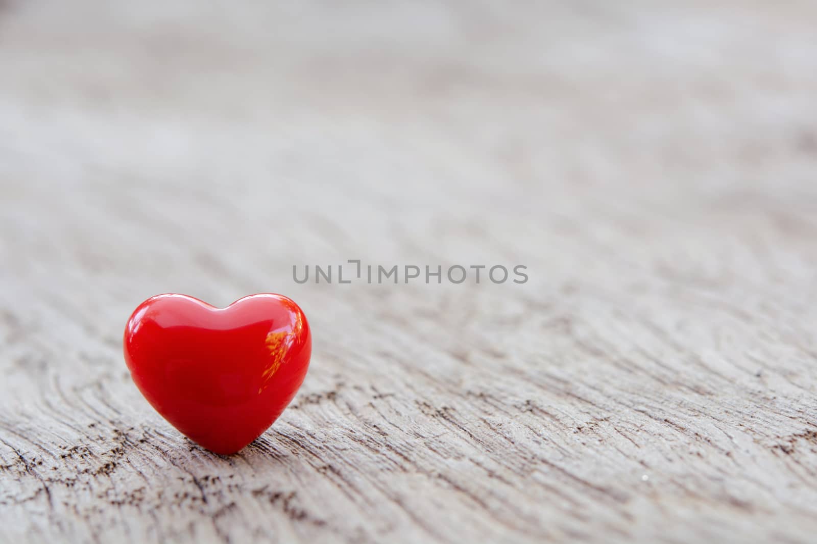 Valentines Day background with red hearts on plank wooden, copy space
