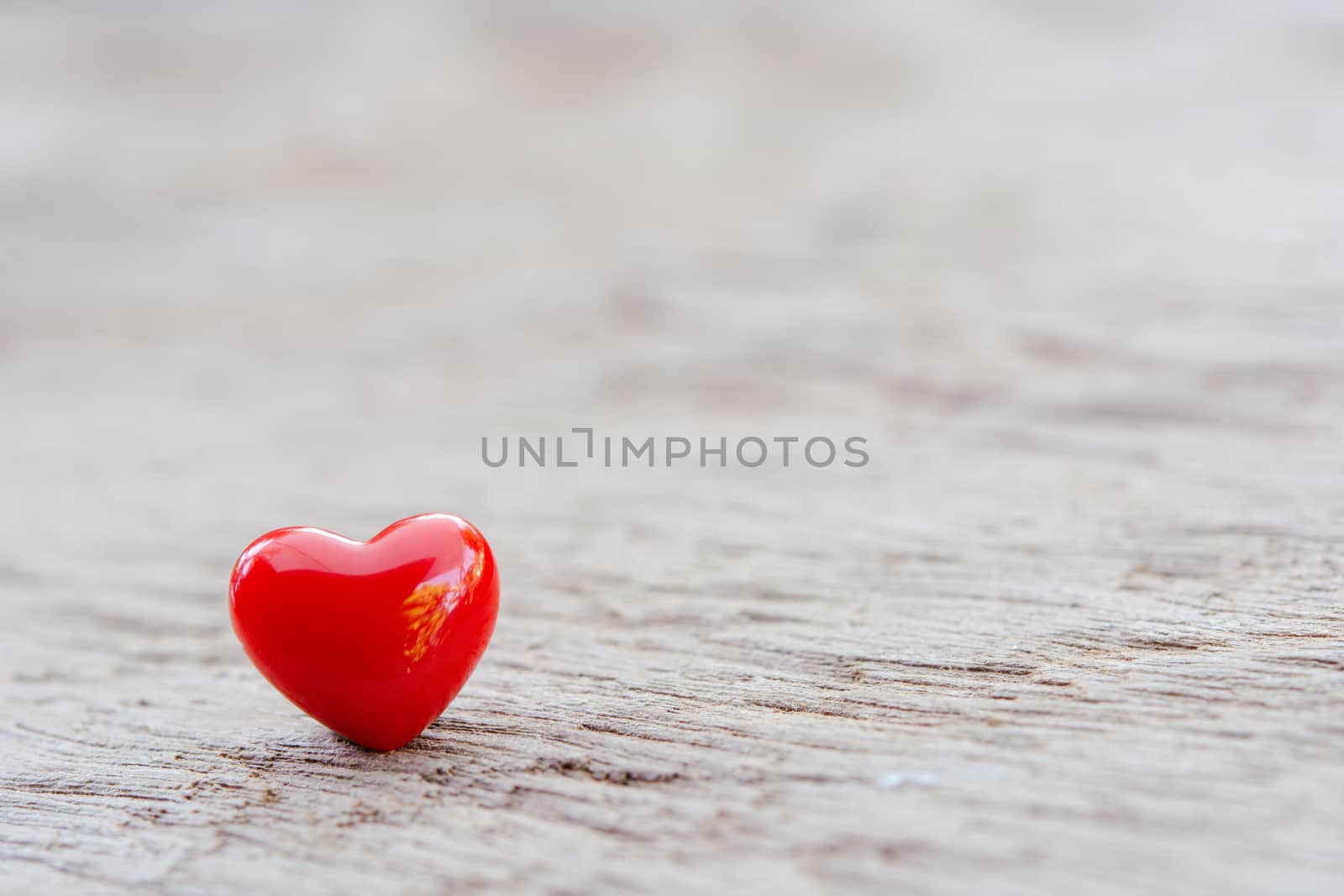 Valentines Day background with red hearts on plank wooden, copy space
