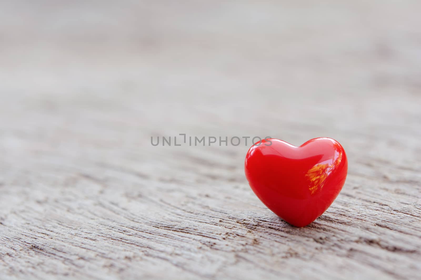 Valentines Day background with red hearts on plank wooden, copy space

