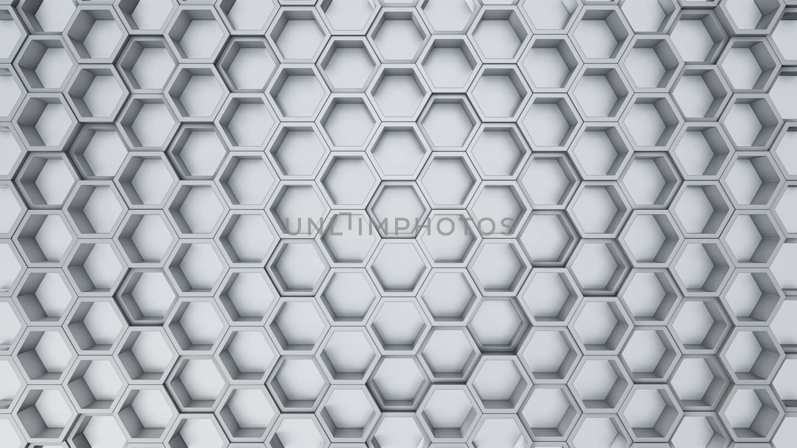 Abstract 3D illustration of hexagons background. Random displacement. Good background