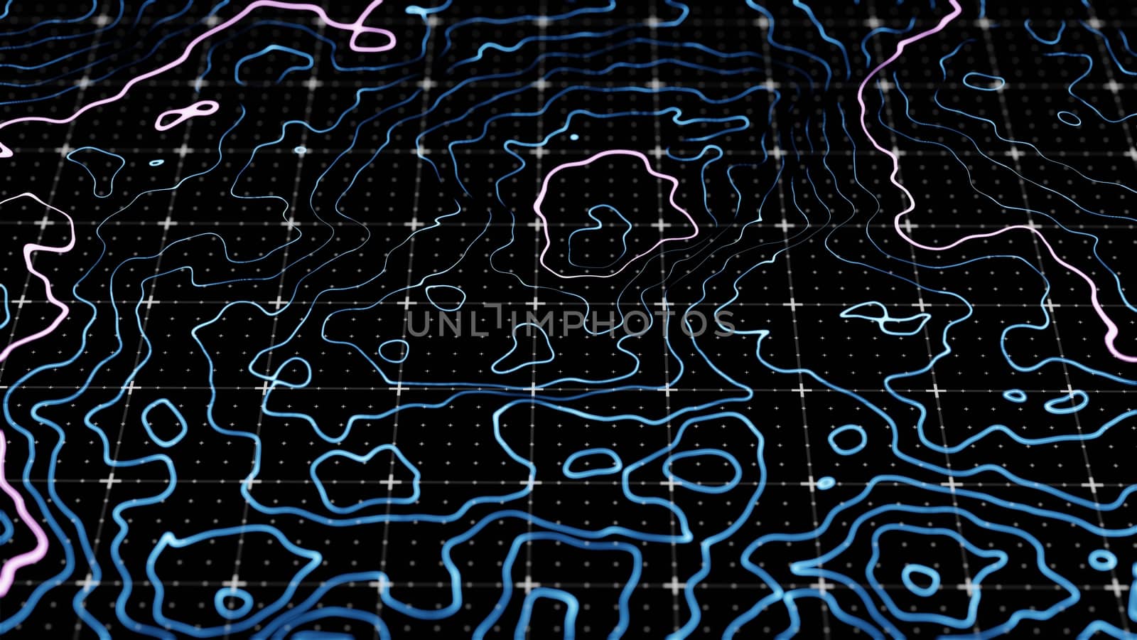 Abstract technological image of glowing topographical map. The concept of digital data. 3D illustration