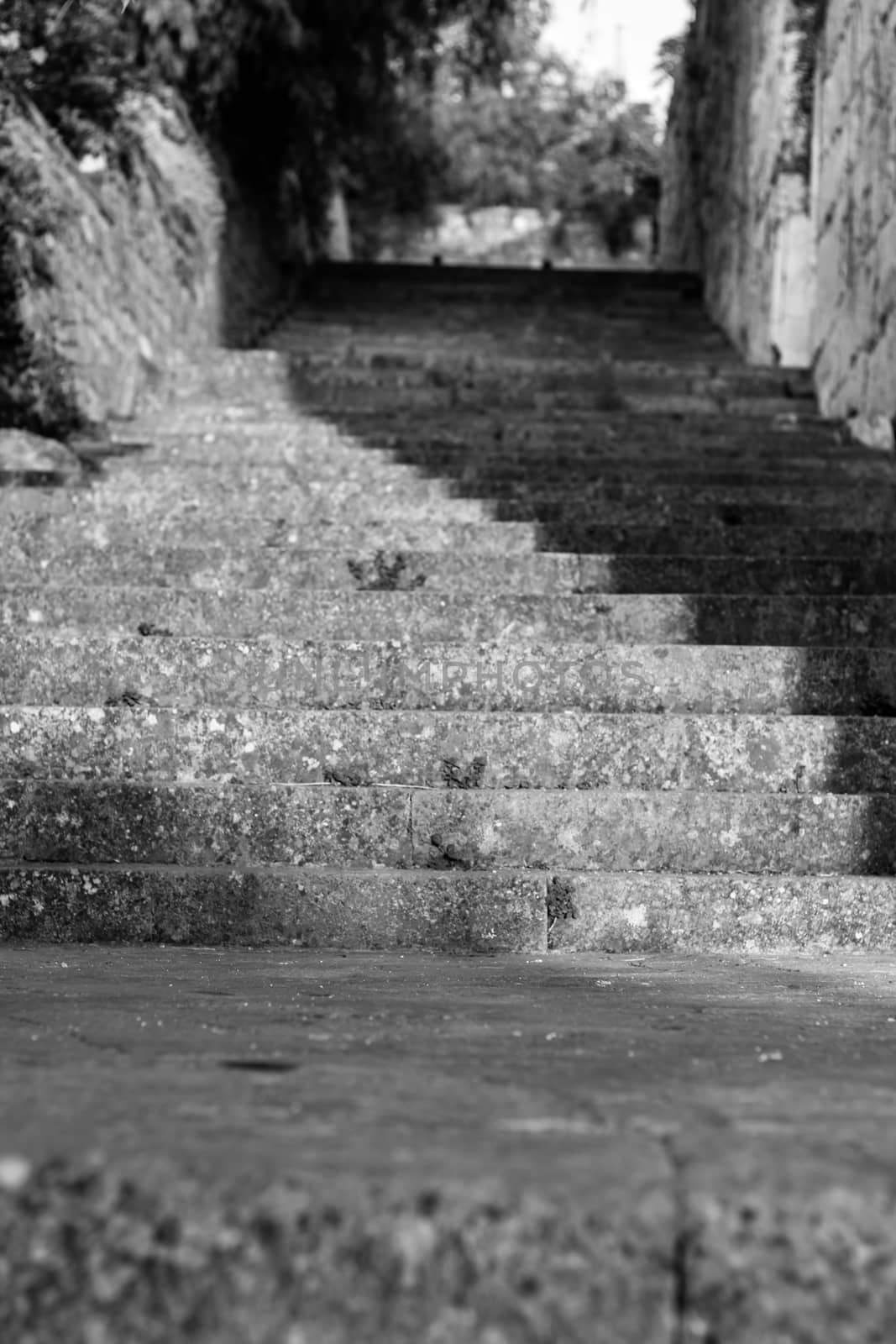 very nice looking black and white very old stone stairs by Swonie