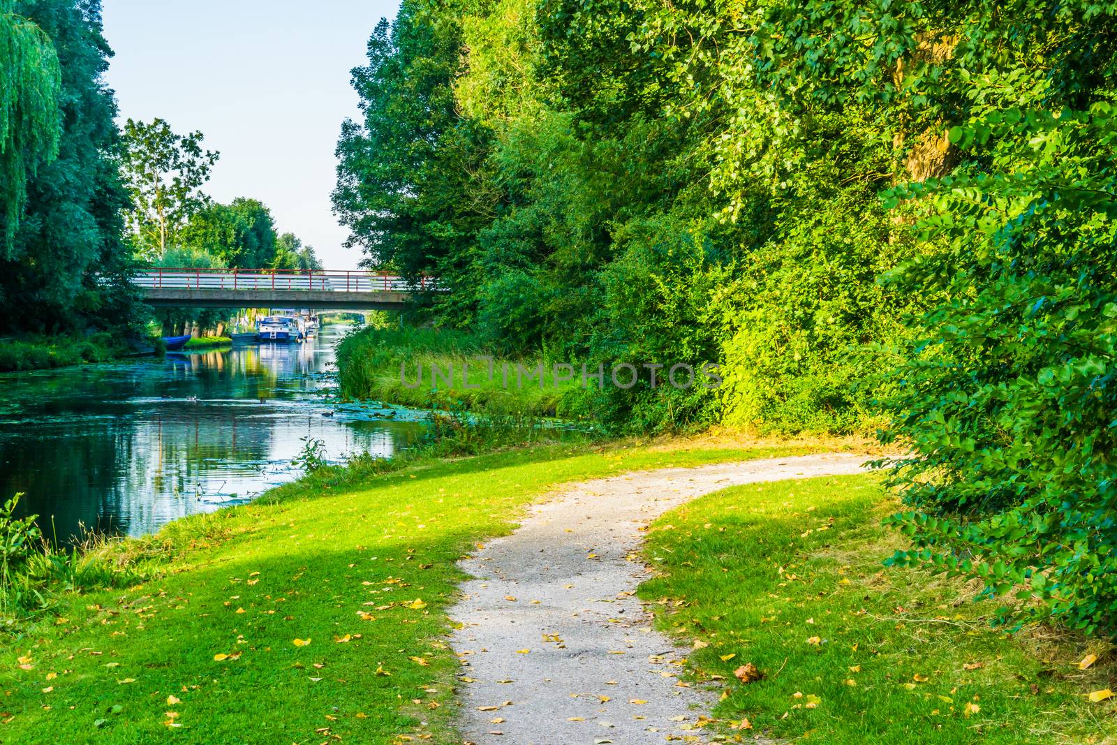 walking path curve with beautiful view on the lake and bridge