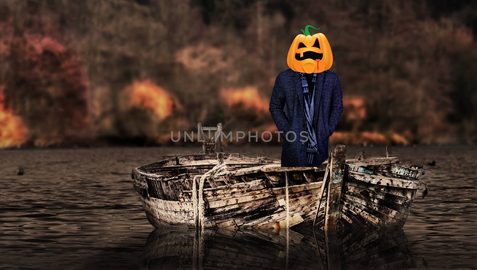 halloween scary pumpkin ghost face with blood