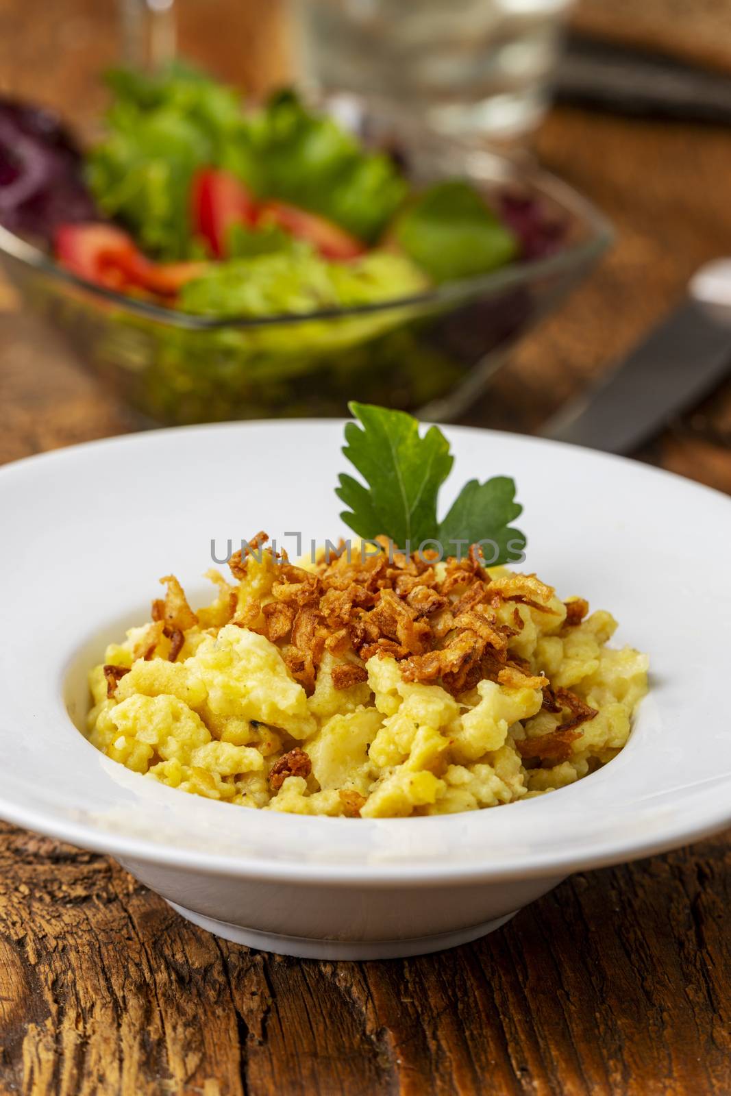 homemade swabian pasta dish on wood