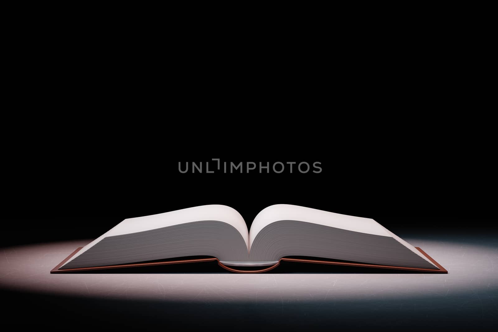 Open Book Spotlighted on Black Background 3D Illustration by make