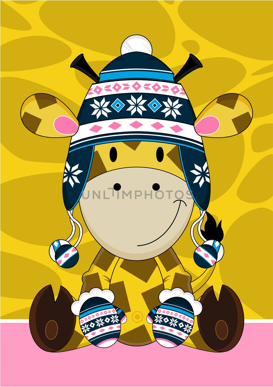 Cute Cartoon Giraffe in Wooly Hat and Mittens Illustration - By Mark Murphy Creative