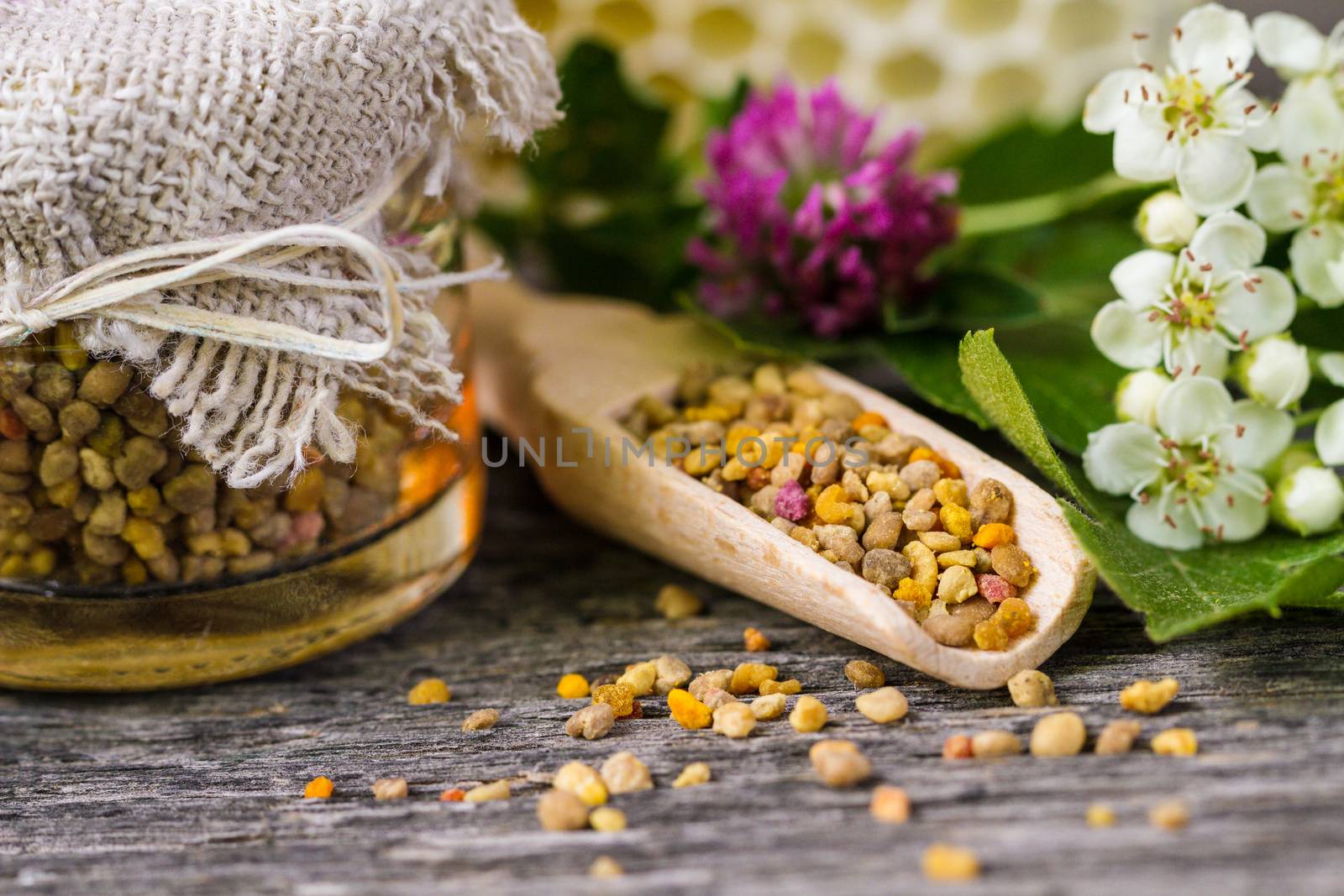 Wooden spoon with bee pollen by maggee