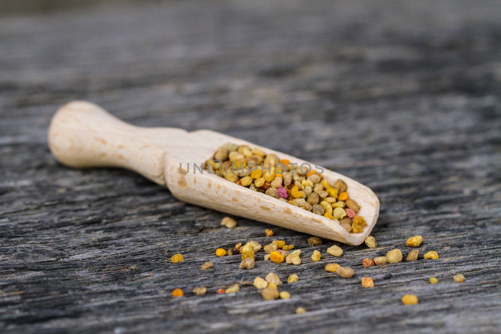 Wooden spoon with bee pollen by maggee