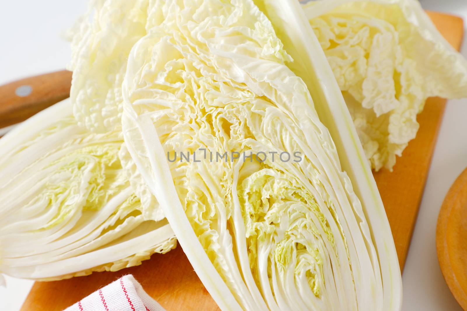 Head of fresh Chinese cabbage cut into halves