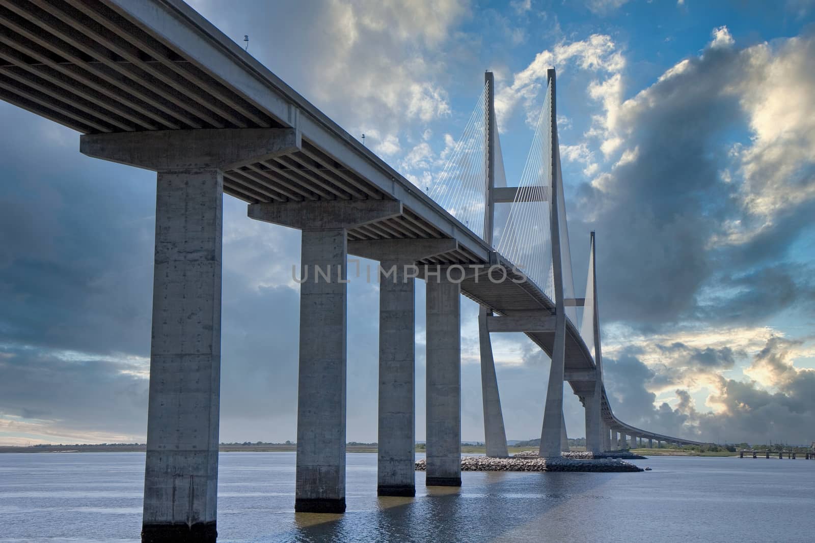 A new concrete and suspension bridge spanning a waterway