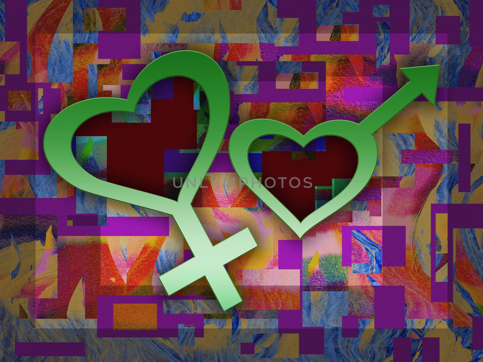 Two hearts, he and she, is an abstract depiction of the two human sexes that make up societ