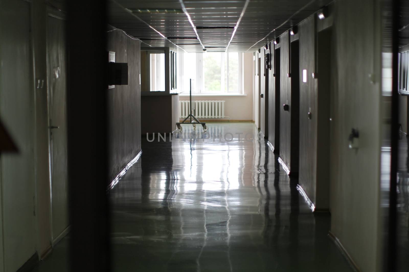 Corridor in the hospital.Rooms for people with lechneia