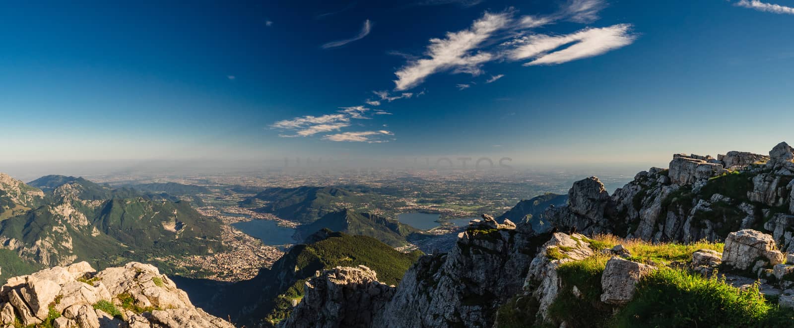Lecco and Padan Plain as seen from Grigna Meridionale in Lombardy, Italy