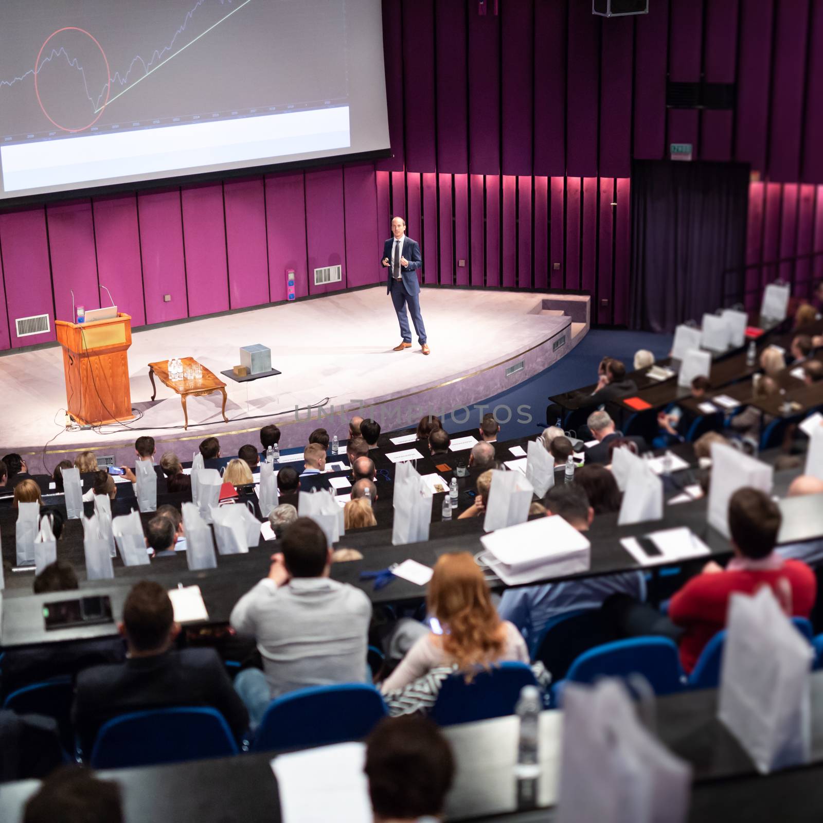 Speaker Giving a Talk at Business Meeting. Audience in the conference hall. Business and Entrepreneurship concept.