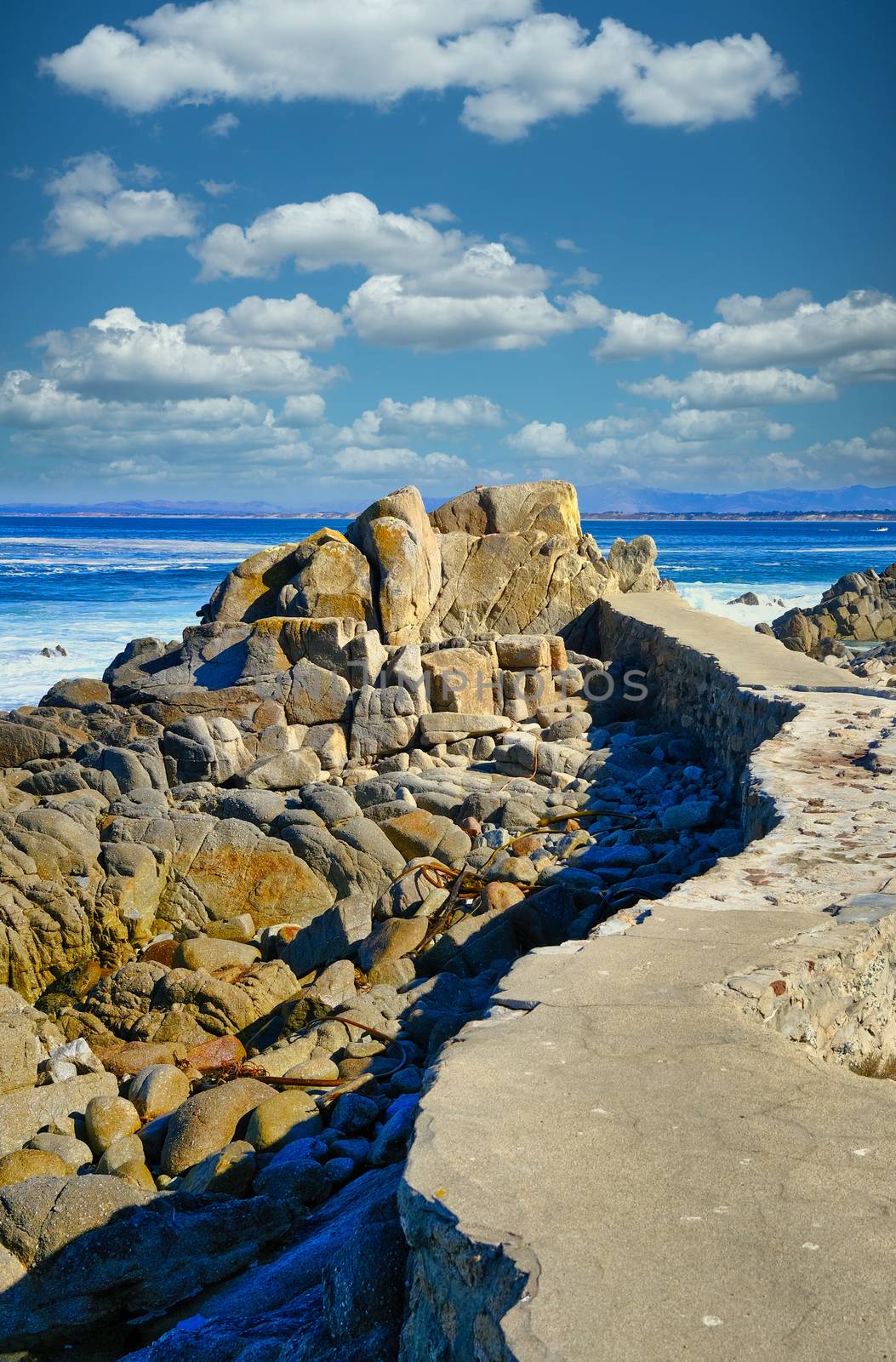 Sea Wall Along Pacific Coast Near Monterey
