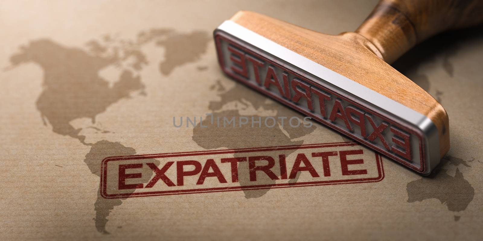 Word Expatriate Over World Map. Expat Workers Concept by Olivier-Le-Moal